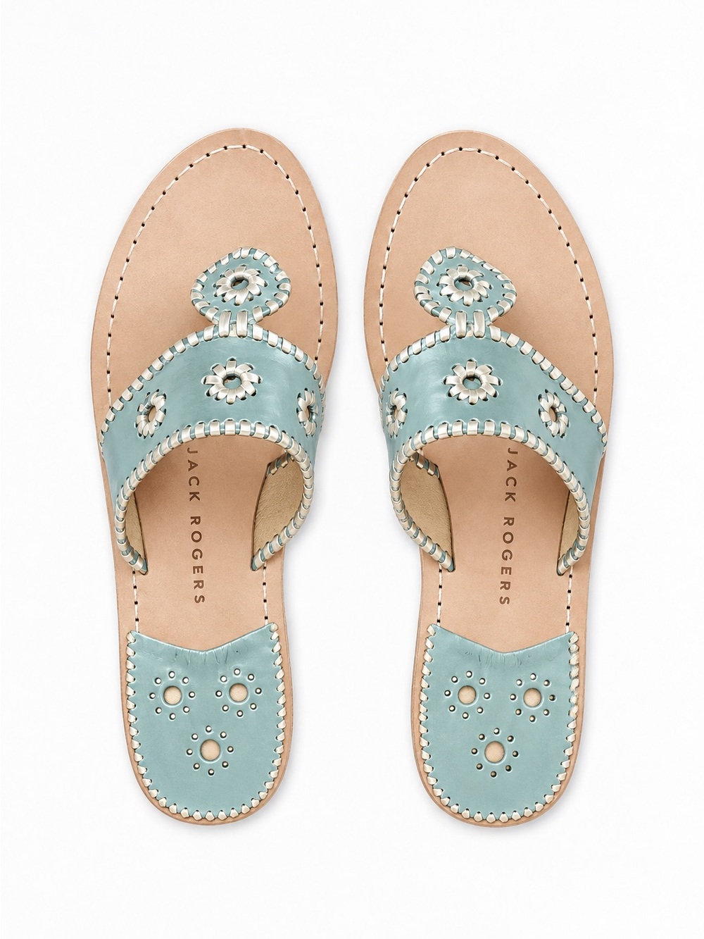 Jack Rogers Palm Beach Jack Sandal in Caribbean Blue and Platinum Size 6